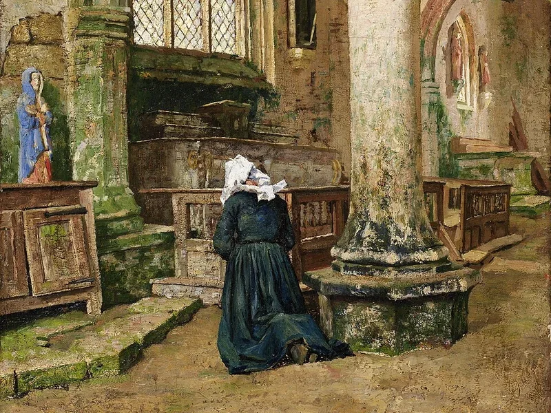 1853-Aloysius O'Kelly - Interno di una chiesa in Bretagna